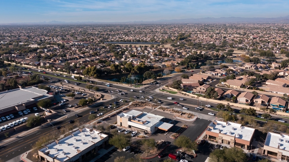 Afternoon,Aerial,View,Of,Dense,Urban,Core,Of,Surprise,,Arizona,