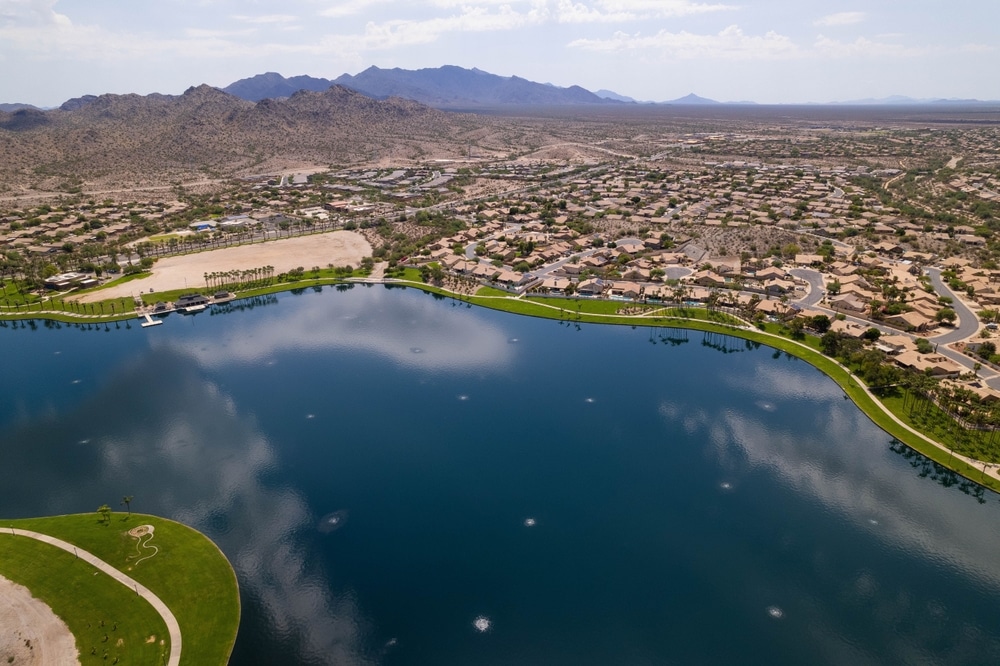 An,Aerial,View,Of,North,Lake,And,Goodyear,,Arizona,Cityscape
