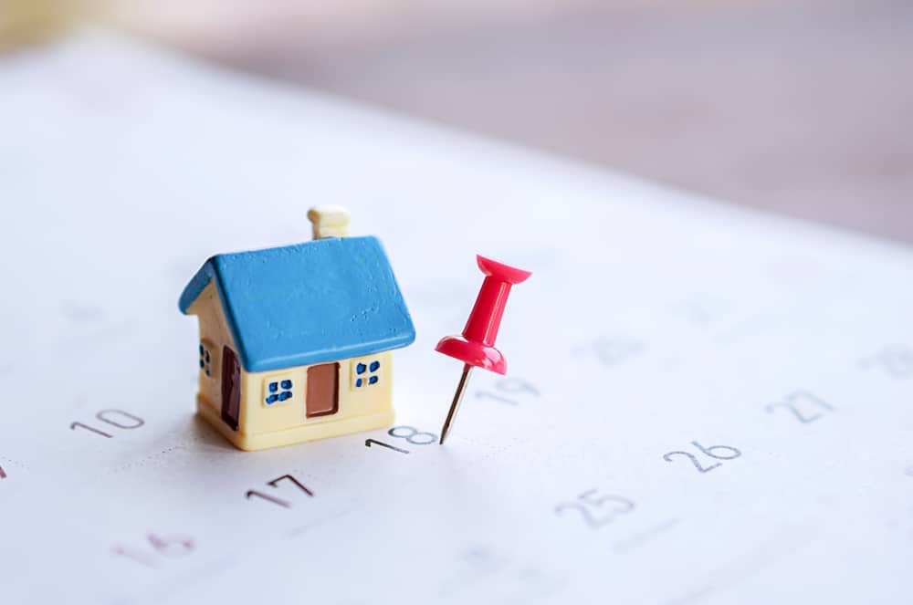 House,Model,And,Red,Pin,Mark,On,Calendar,,Due,Date