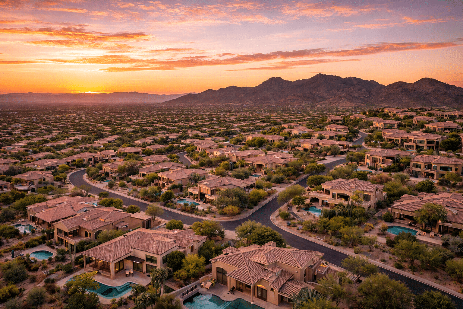 Sunset over Phoenix luxury homes