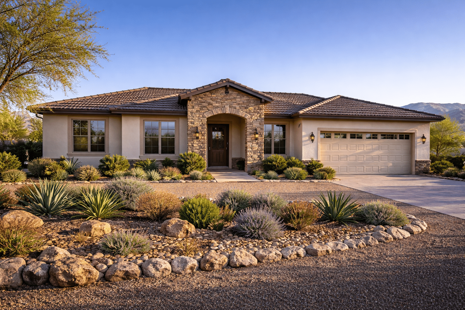 Single-story Chandler Arizona home with stucco facade and desert landscaping under a crisp winter blue sky — West USA Realty