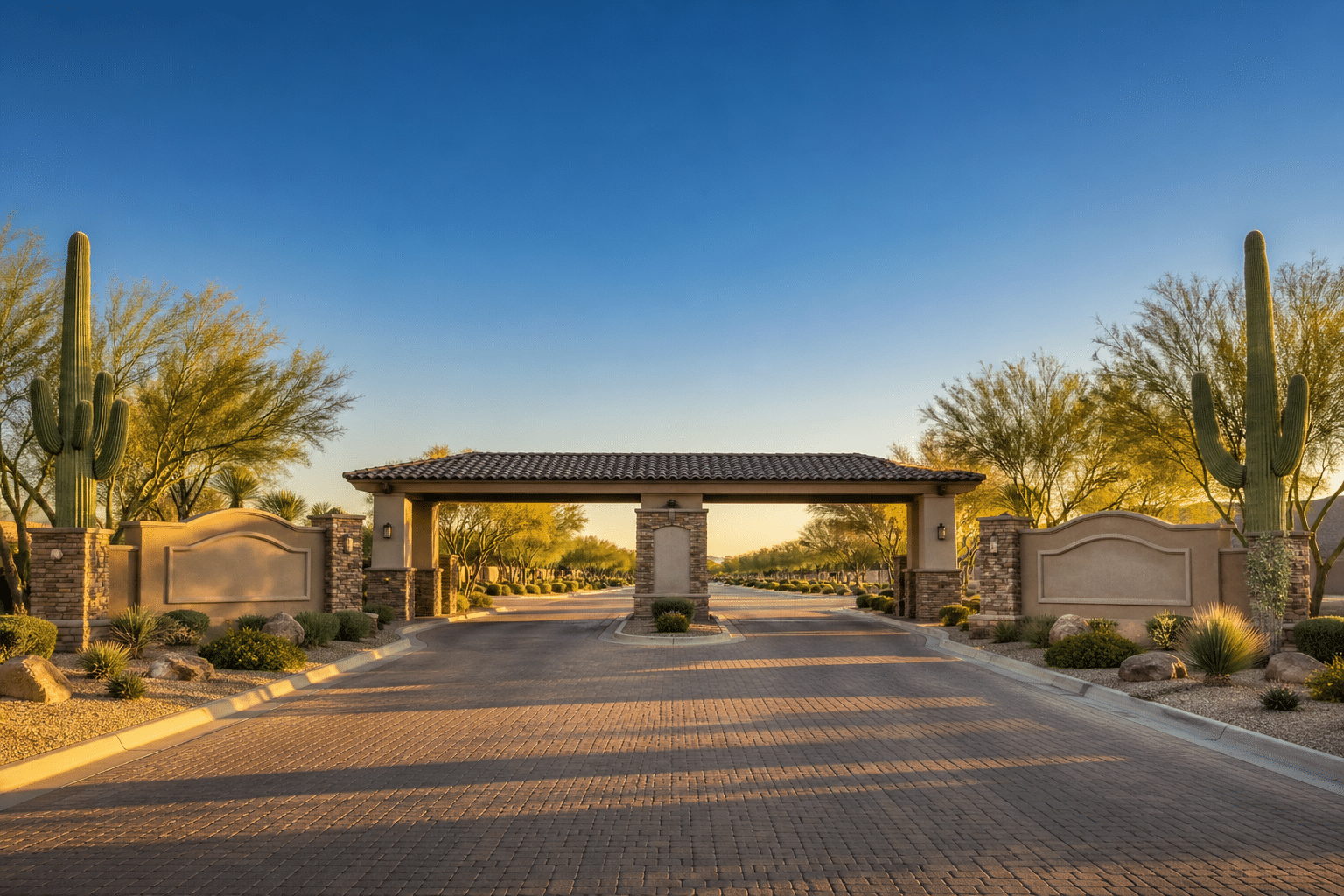 gated entry to a 55+ golf community in Surprise, Arizona
