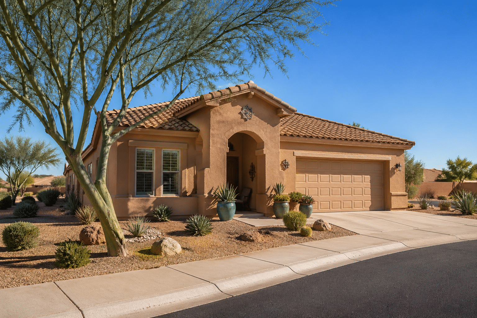 Single-story stucco home in a West Valley Arizona active adult community