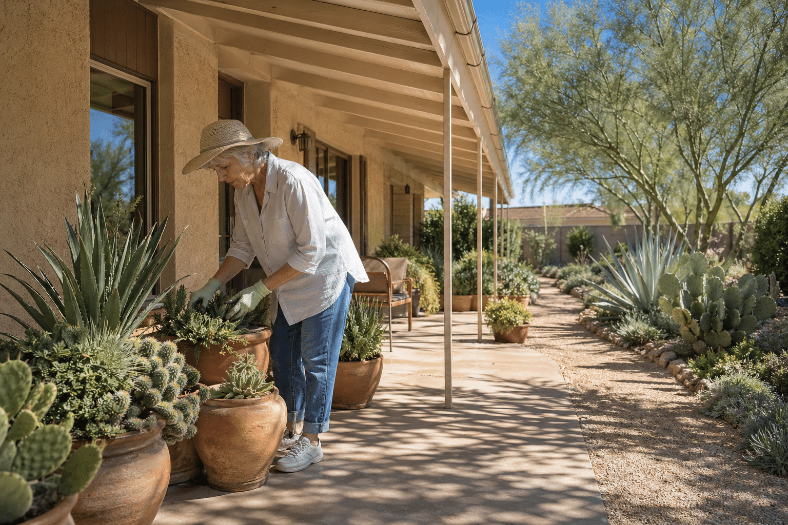 Serene desert garden gardening moment