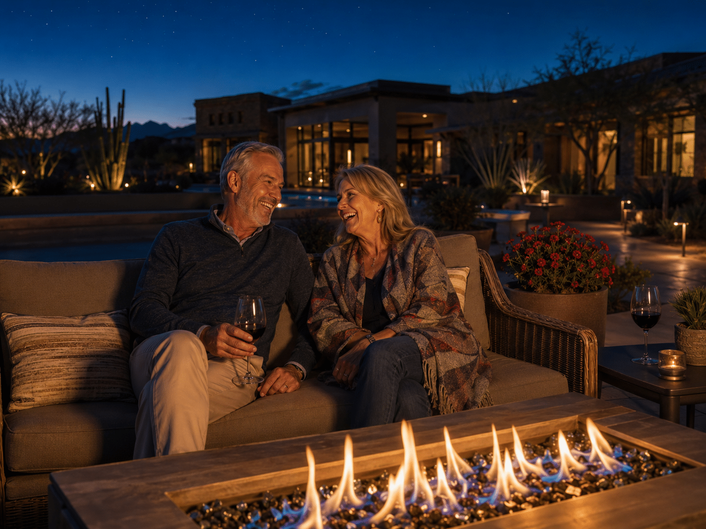 Encore Club outdoor patio firepit evening Encore at Eastmark Mesa social gathering