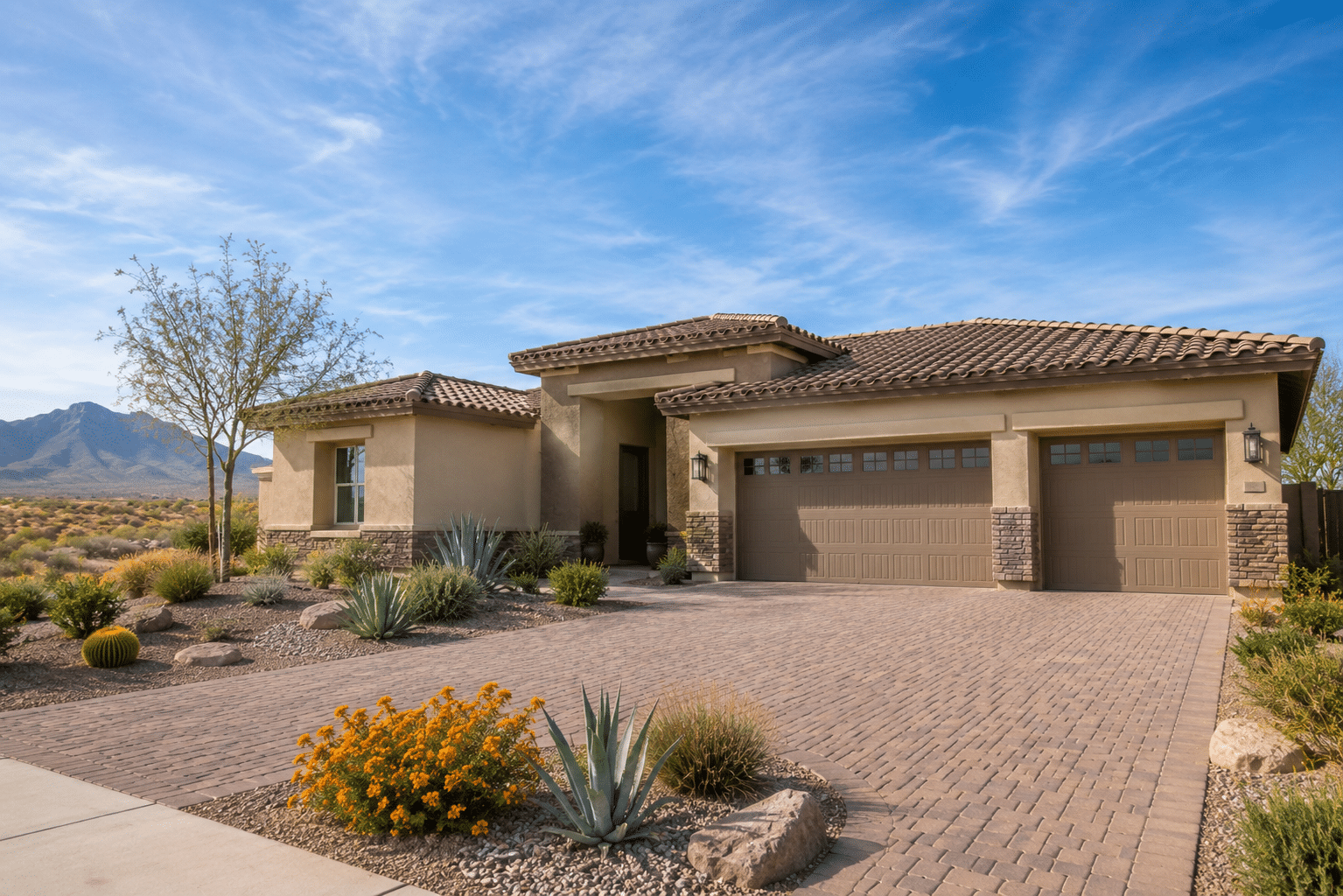 exterior of a single-story master-planned 55+ community home