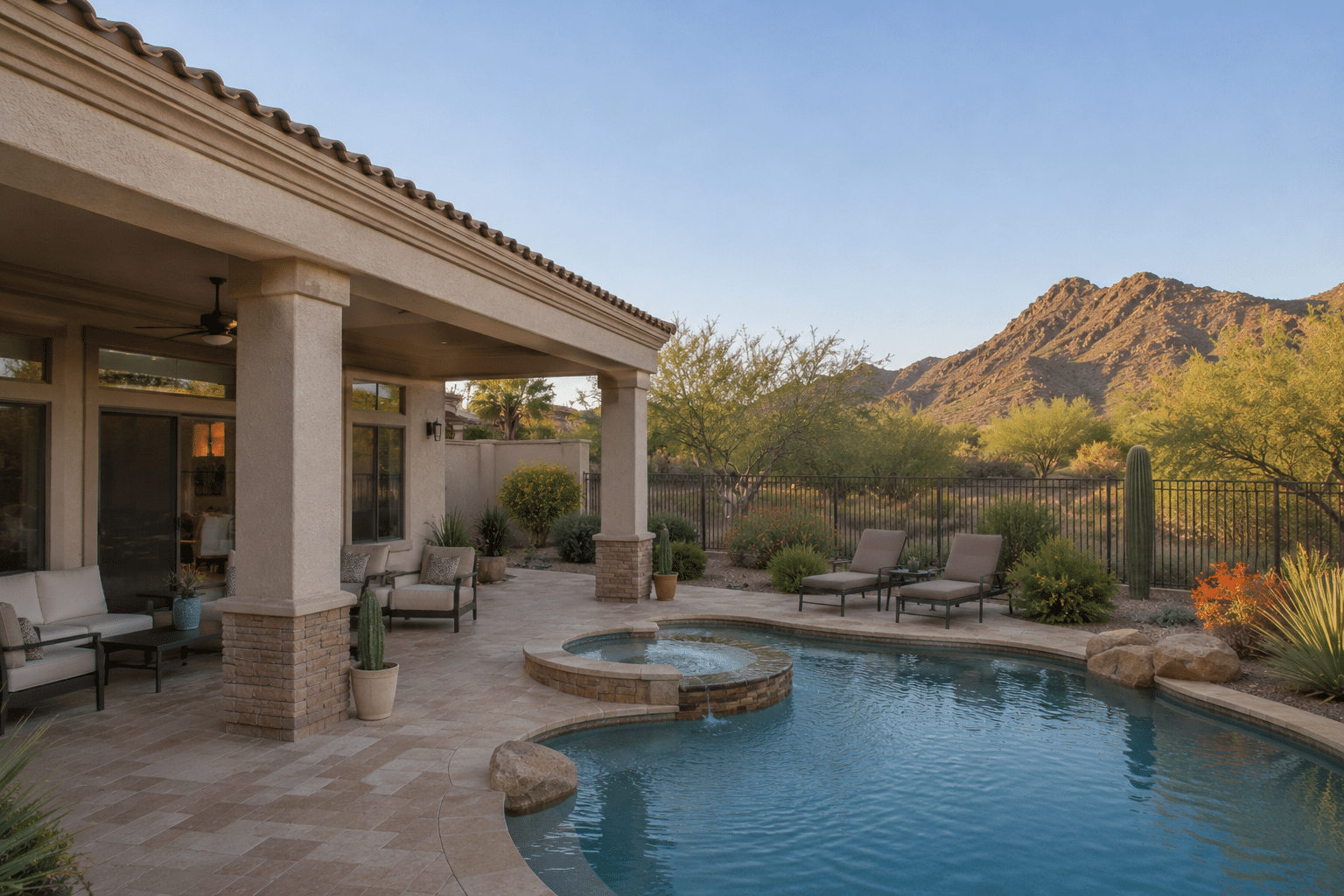 Ironwood Village homes for sale in Scottsdale with private pool, covered patio, and desert outdoor living space - West Usa Realty