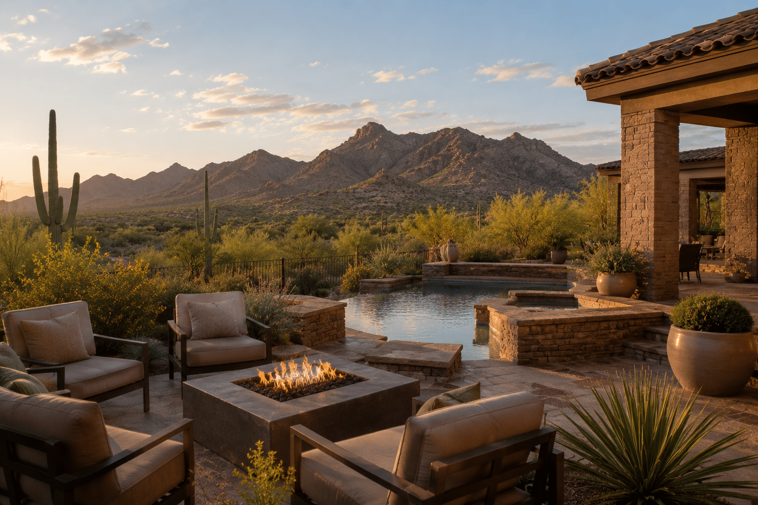 Saguaro Highlands Toll Brothers semi-custom home pool and mountain views