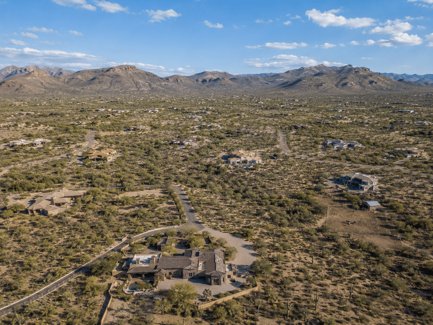 Desert Hills Phoenix AZ aerial view showing wide-open desert landscape and large lots
