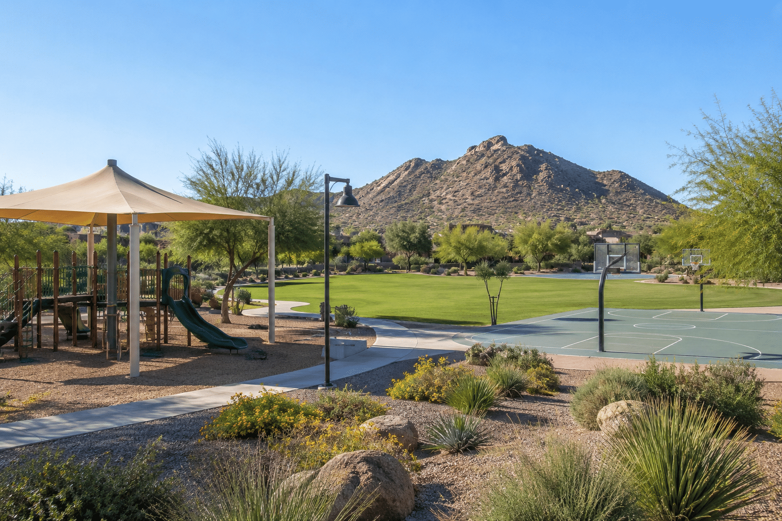 Troon Country Club championship golf course at sunset, Scottsdale Arizona