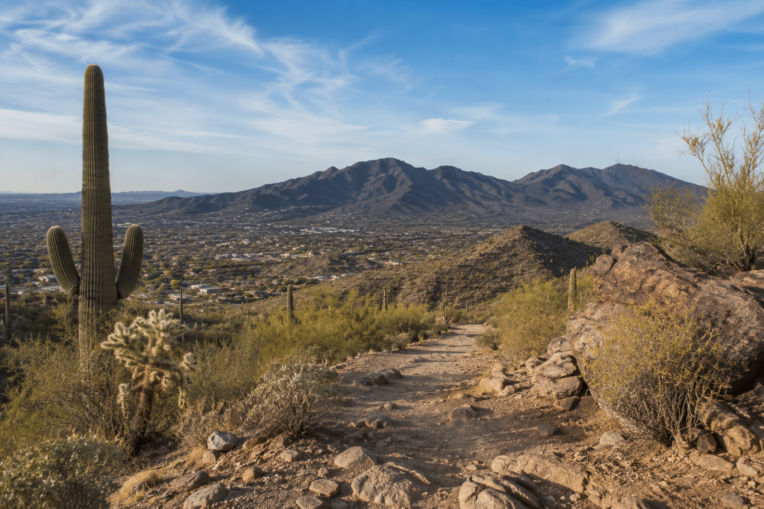 South Mountain Park hiking trails Ahwatukee Foothills Dobbins Lookout panoramic view