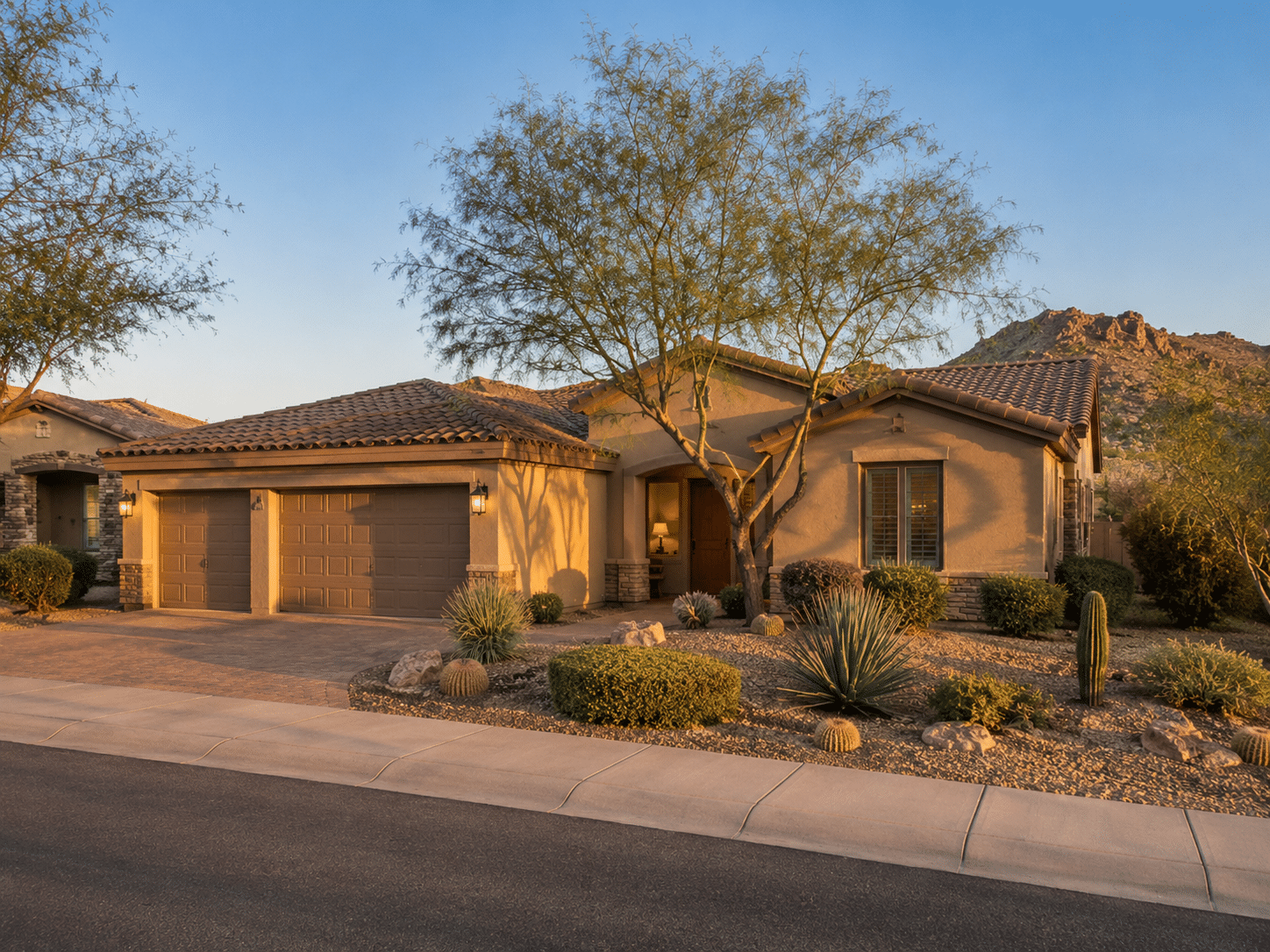 single-family home backyard desert landscaping