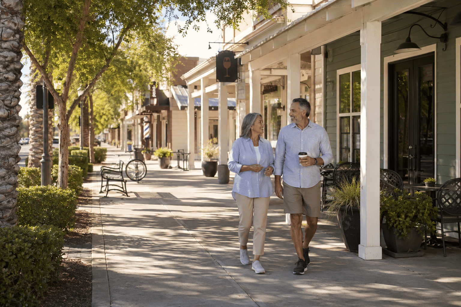 Strolling through a sunny market street