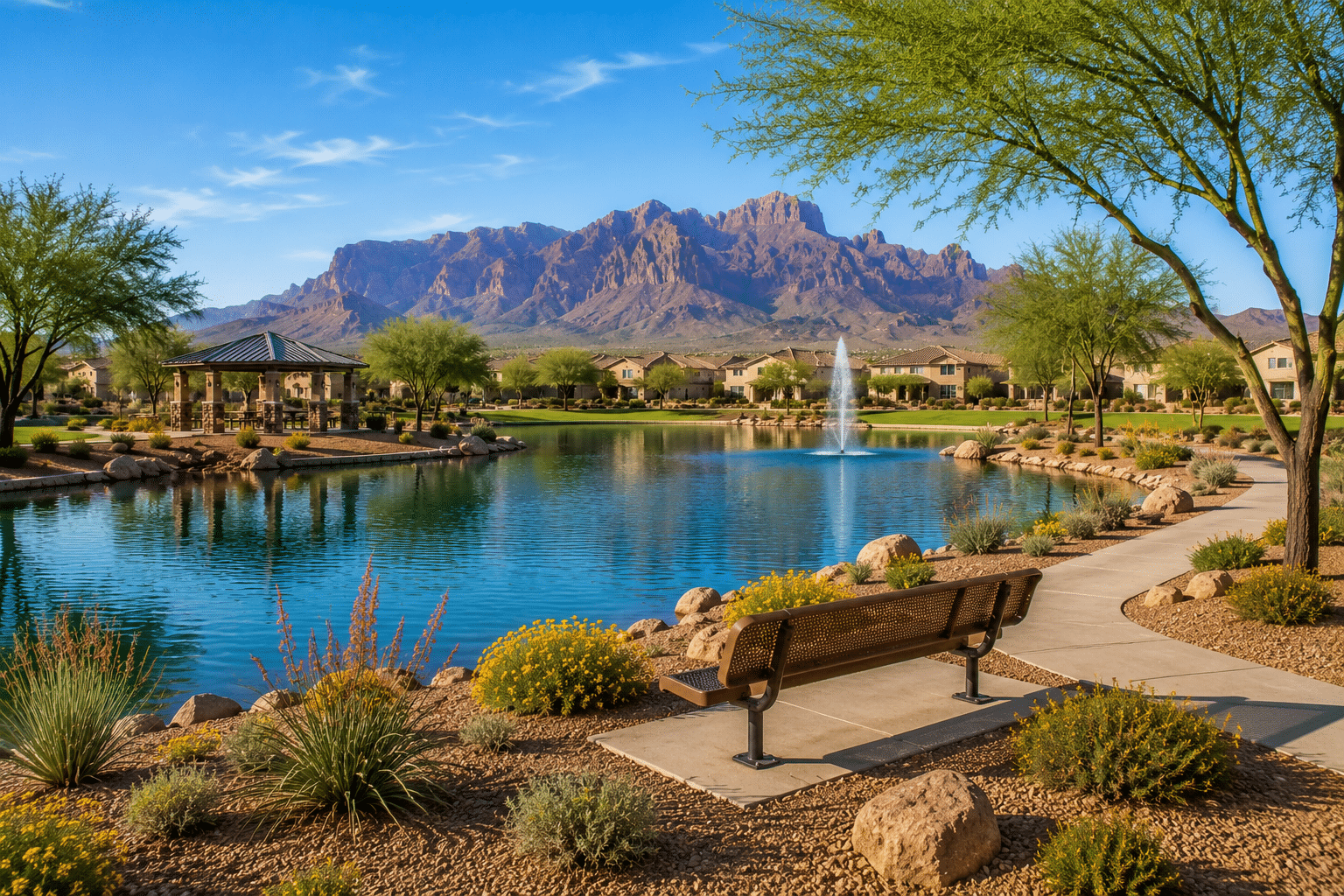 Painted Sky Park fishing lake at Superstition Vistas community
