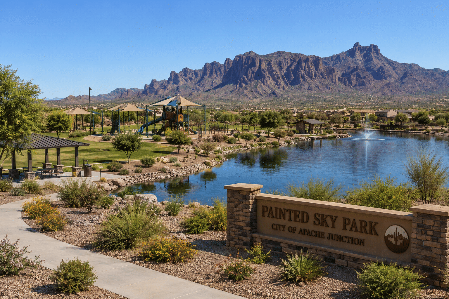 Painted Sky Park Blossom Rock Apache Junction lake and playground