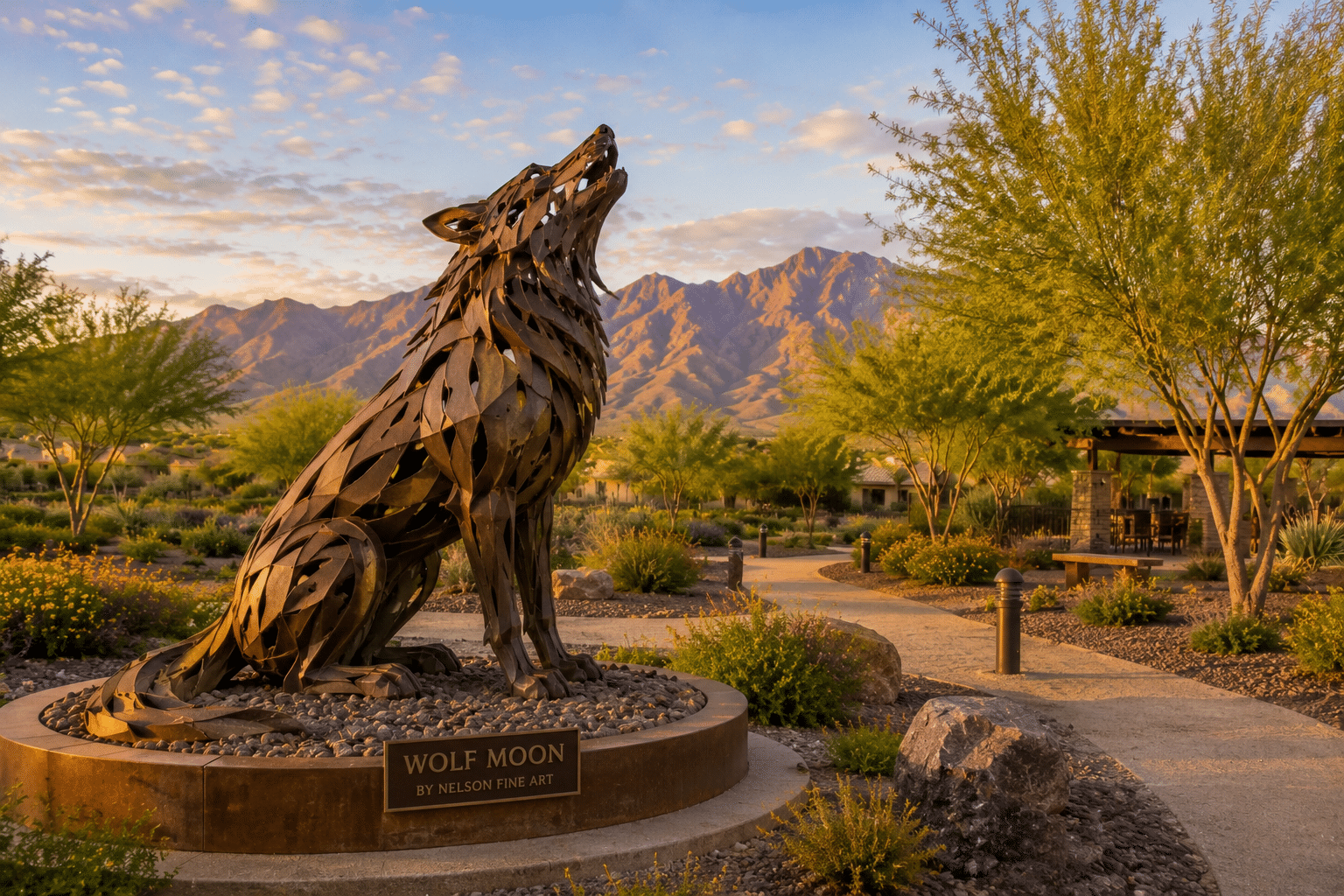 Wolf Moon sculpture public art installation Alamar Avondale