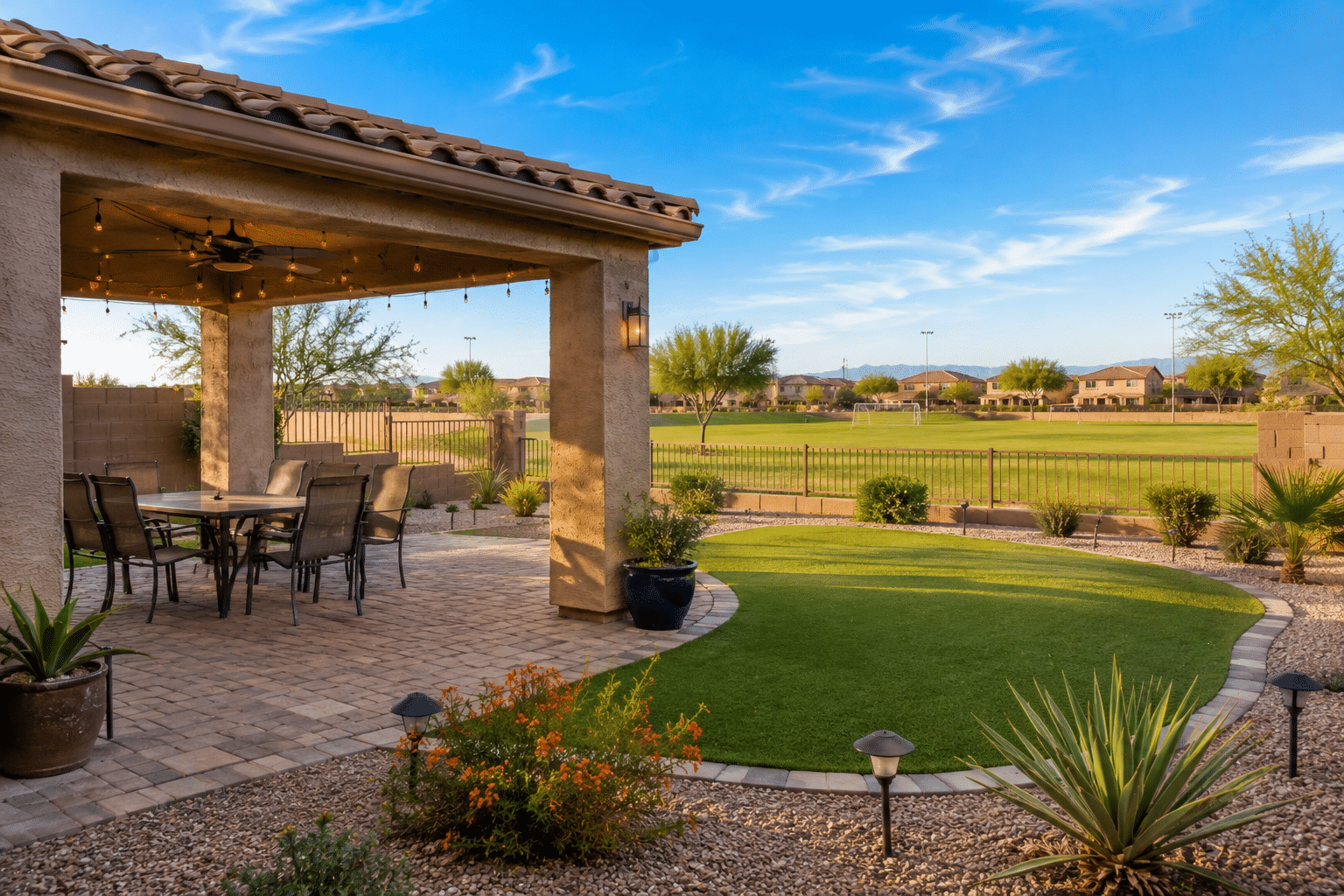 Cantada Ranch Tolleson backyard with ramada and community soccer field