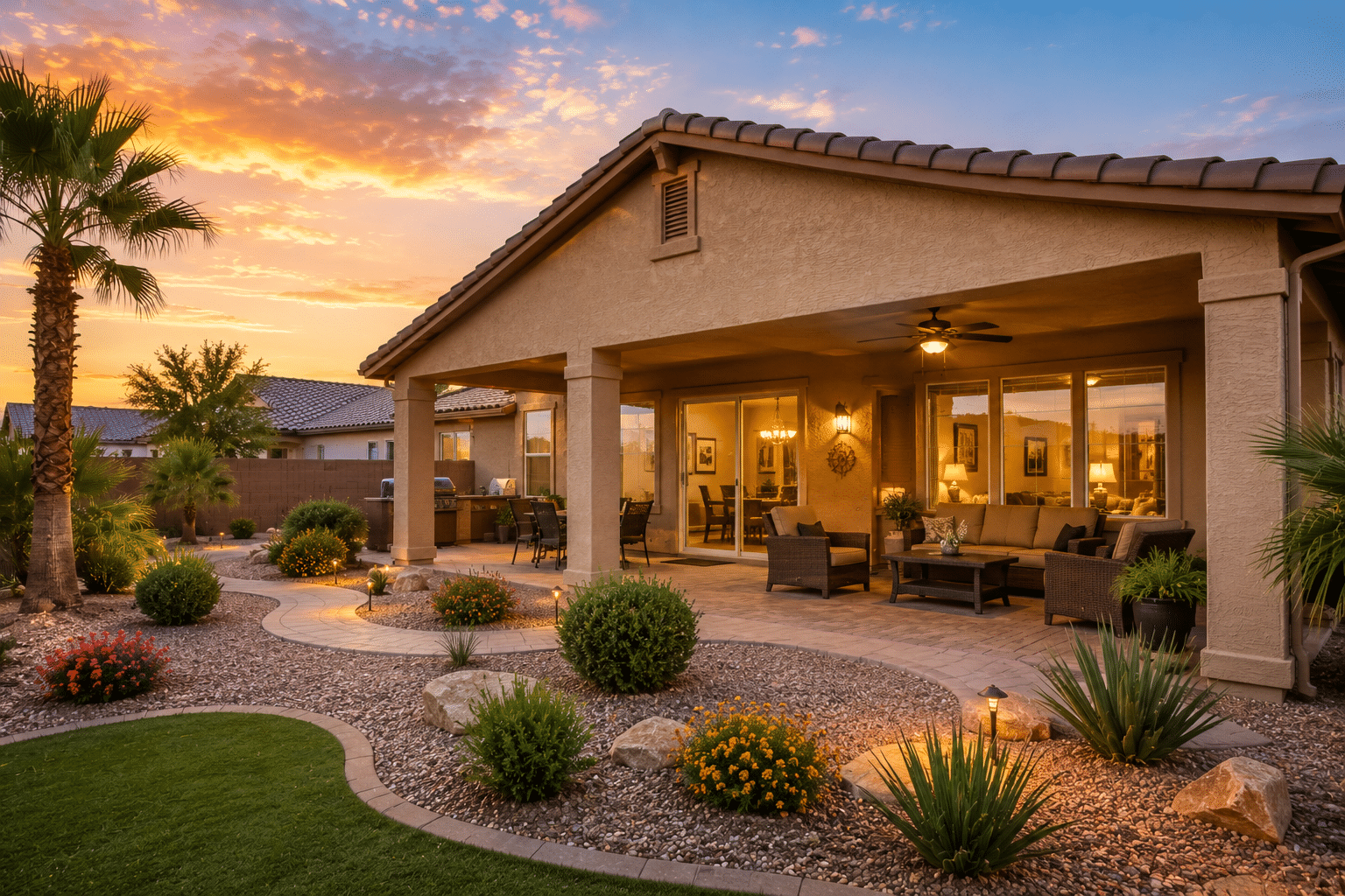 Coldwater Springs Avondale AZ home exterior desert landscaping covered patio