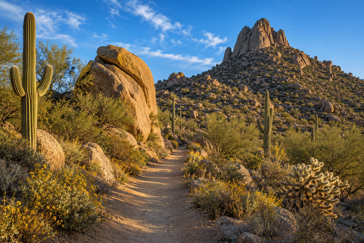 Pinnacle Peak Park hiking trail Sonoran Desert granite boulders