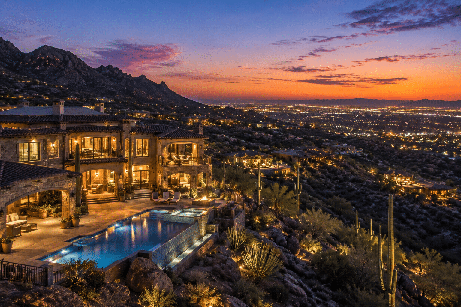 Silverleaf Scottsdale luxury estate Upper Canyon panoramic city lights view