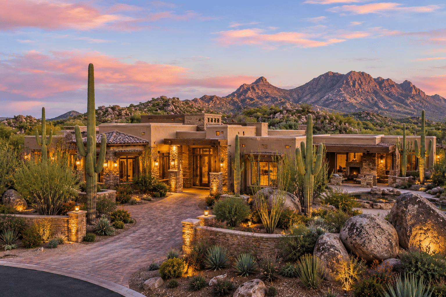 Whisper Rock custom estate Southwestern architecture Sonoran Desert landscape