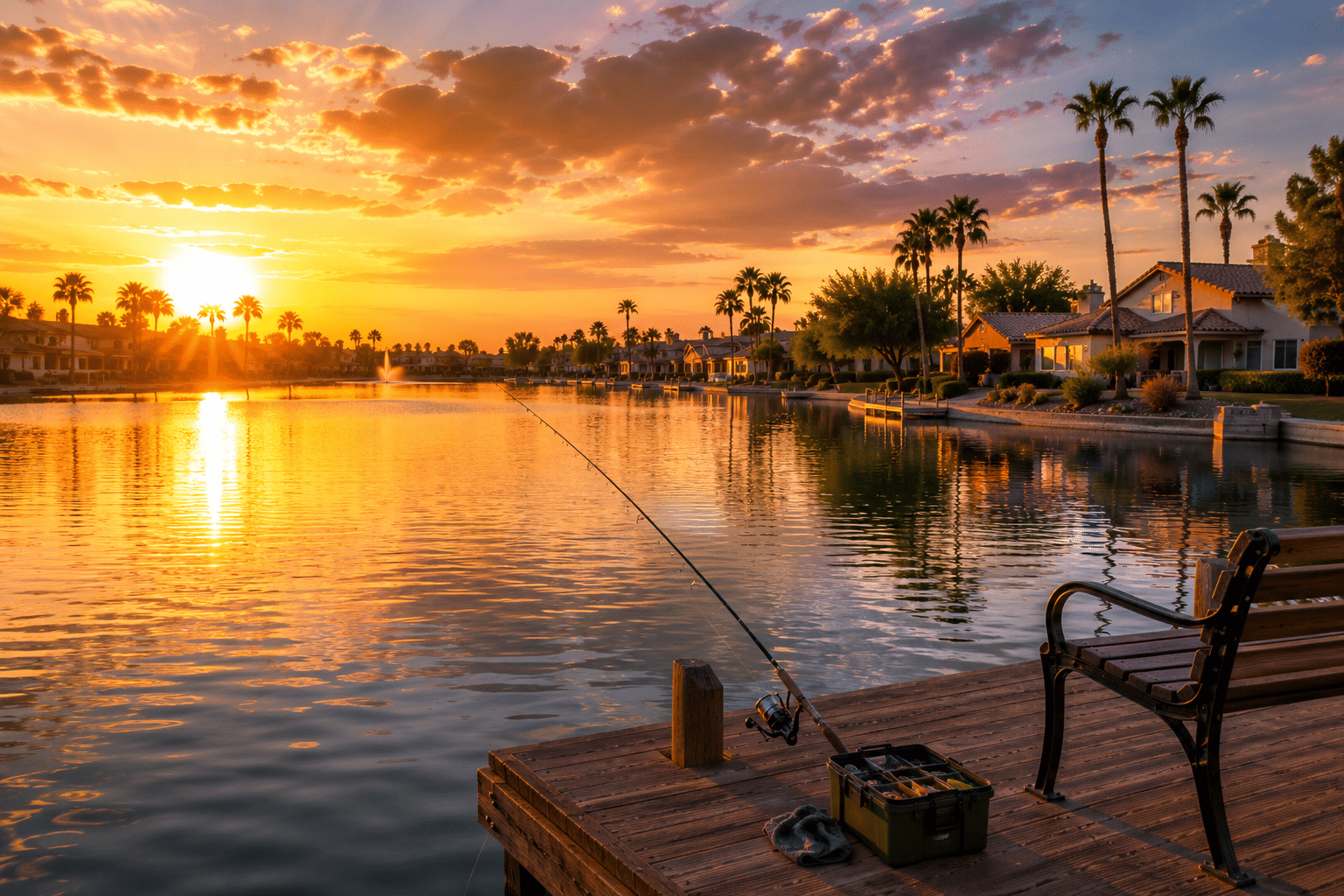 Garden Lakes two fishing lakes catch and release sunset