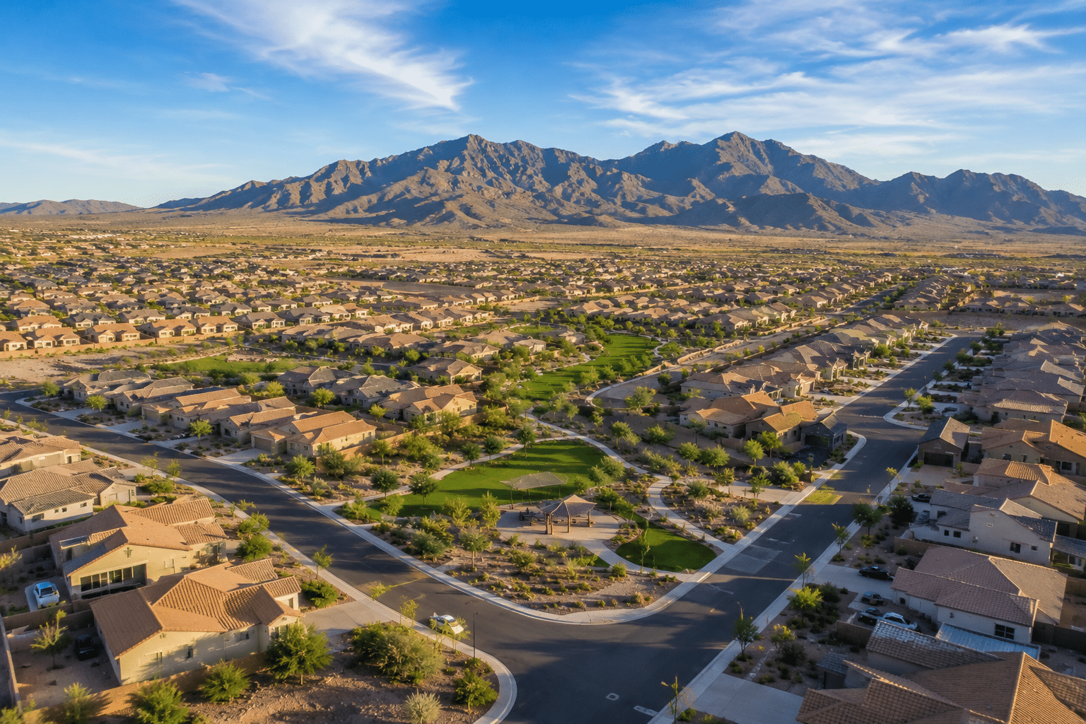 Encantada Estates Buckeye AZ aerial view with Sierra Estrella Mountains