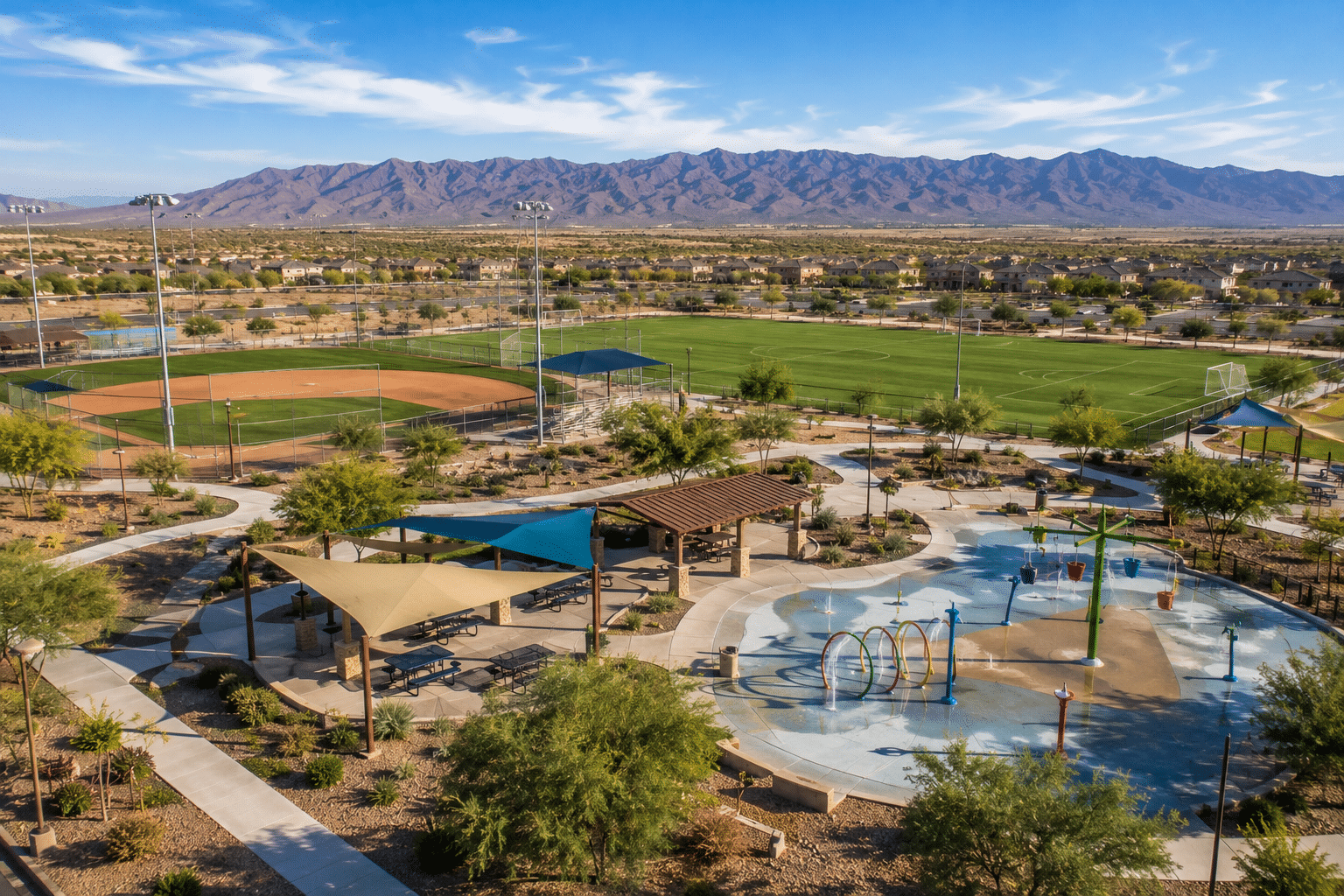 Tartesso community sports park baseball soccer fields splash pad Buckeye AZ