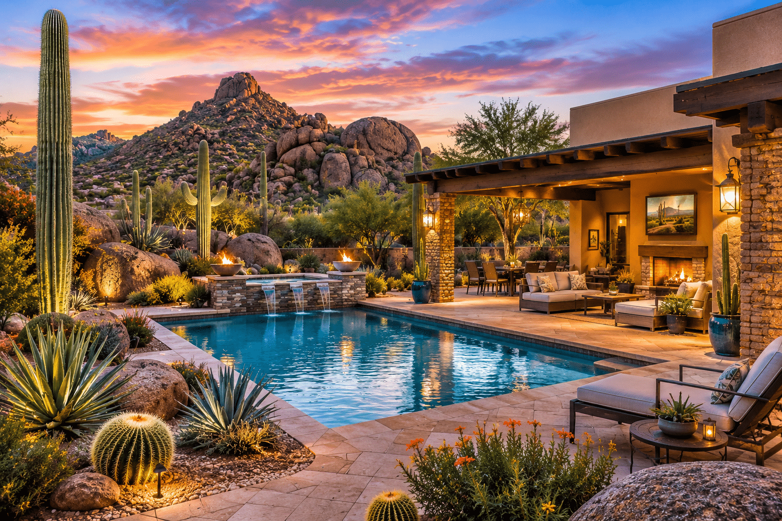 Sentinel Rock Estates Carefree AZ pool courtyard with Sonoran Desert landscape