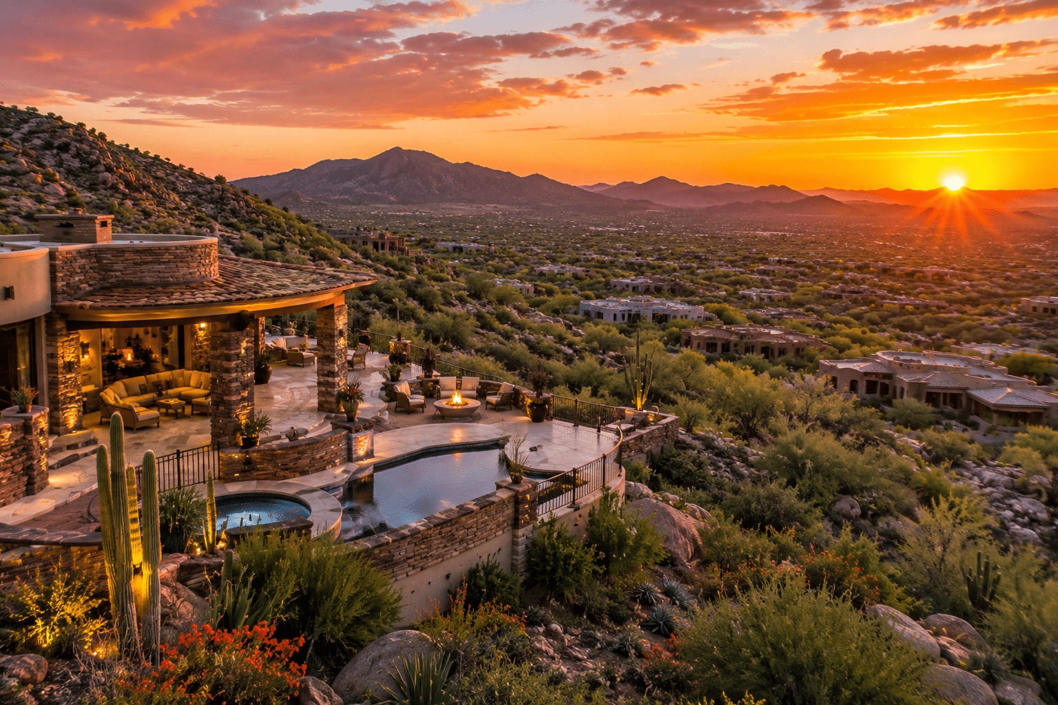 Cow Track Estates custom estate panoramic desert sunset views