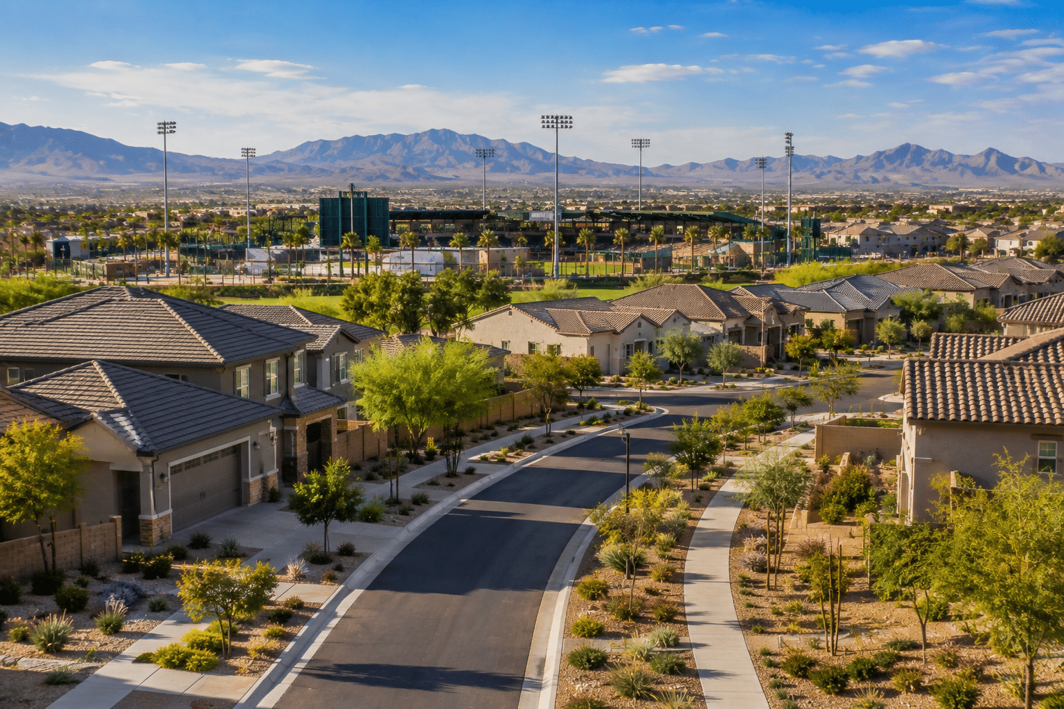 Goodyear Ballpark spring training Cleveland Guardians view from Avion neighborhood