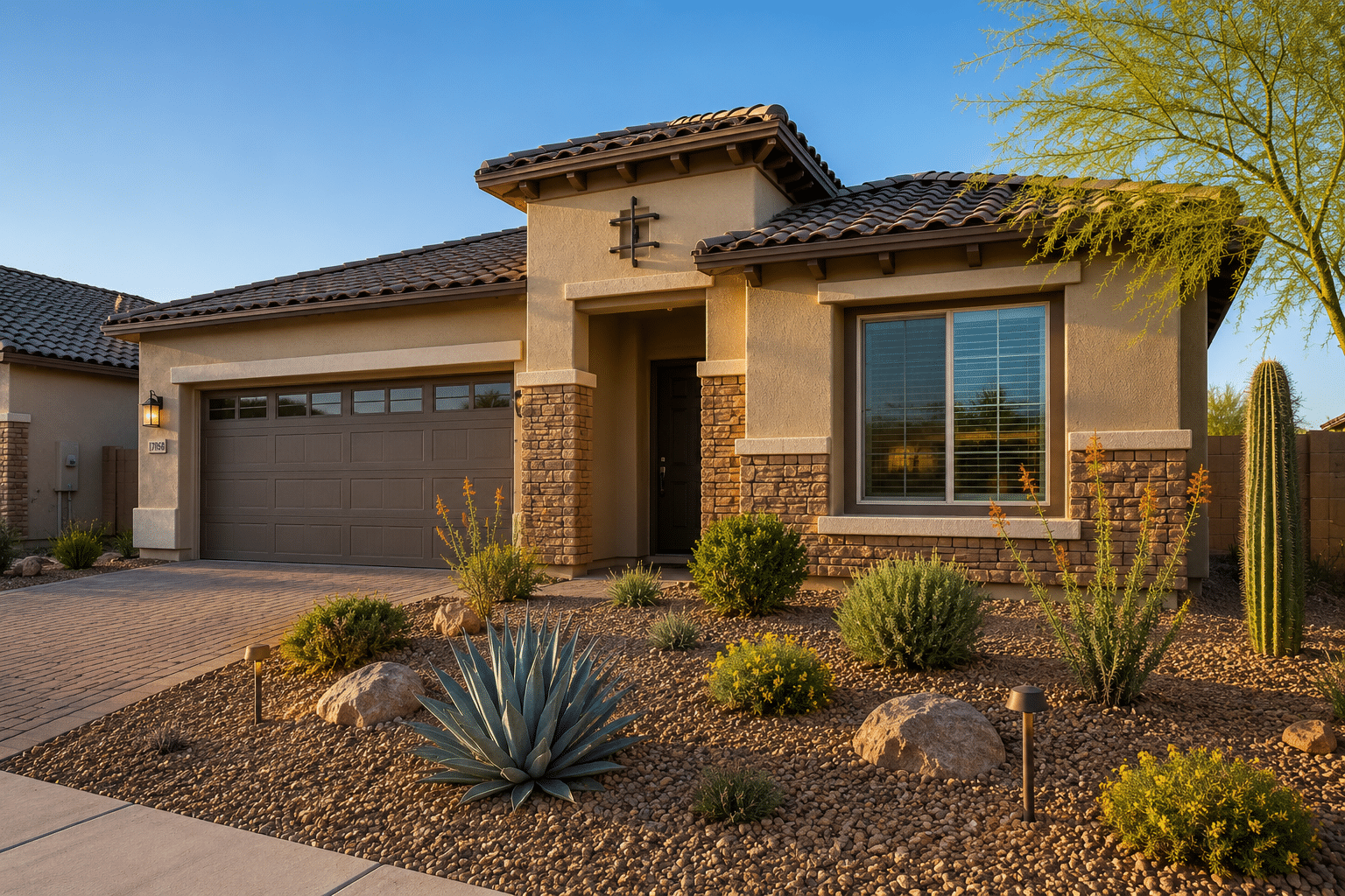 Abel Ranch Meritage Homes exterior with Sonoran Desert landscaping