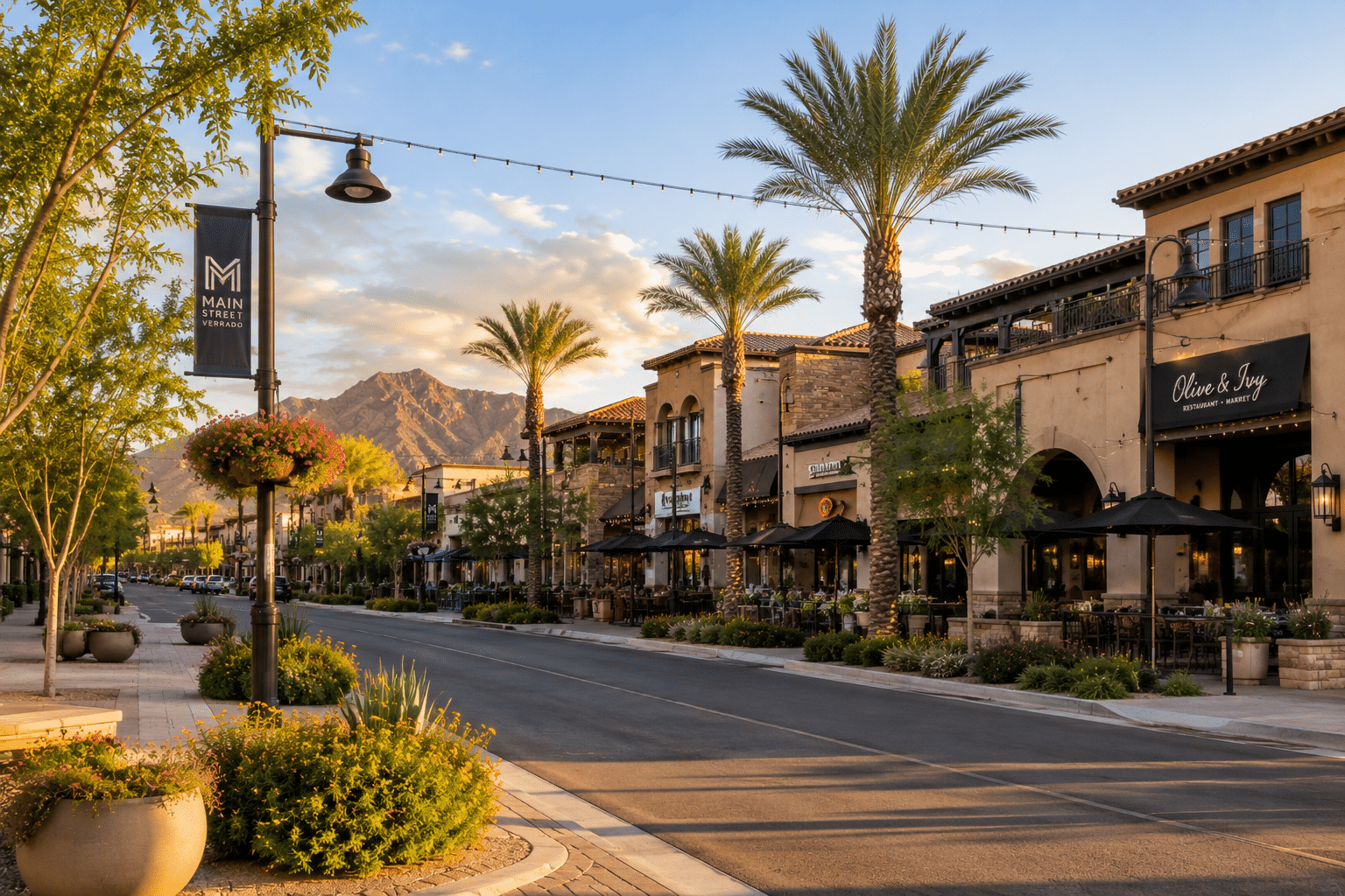 Verrado Main Street District shops and dining near Canyon Views Litchfield Park