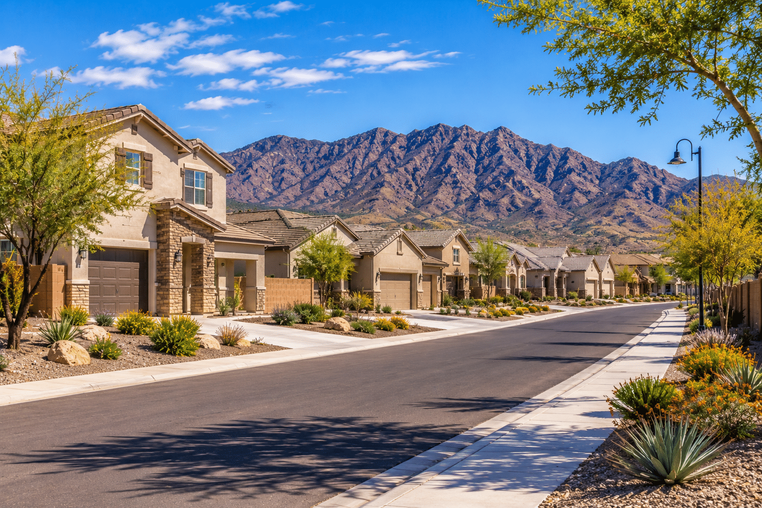 El Cidro Goodyear AZ neighborhood street view with mountain backdrop