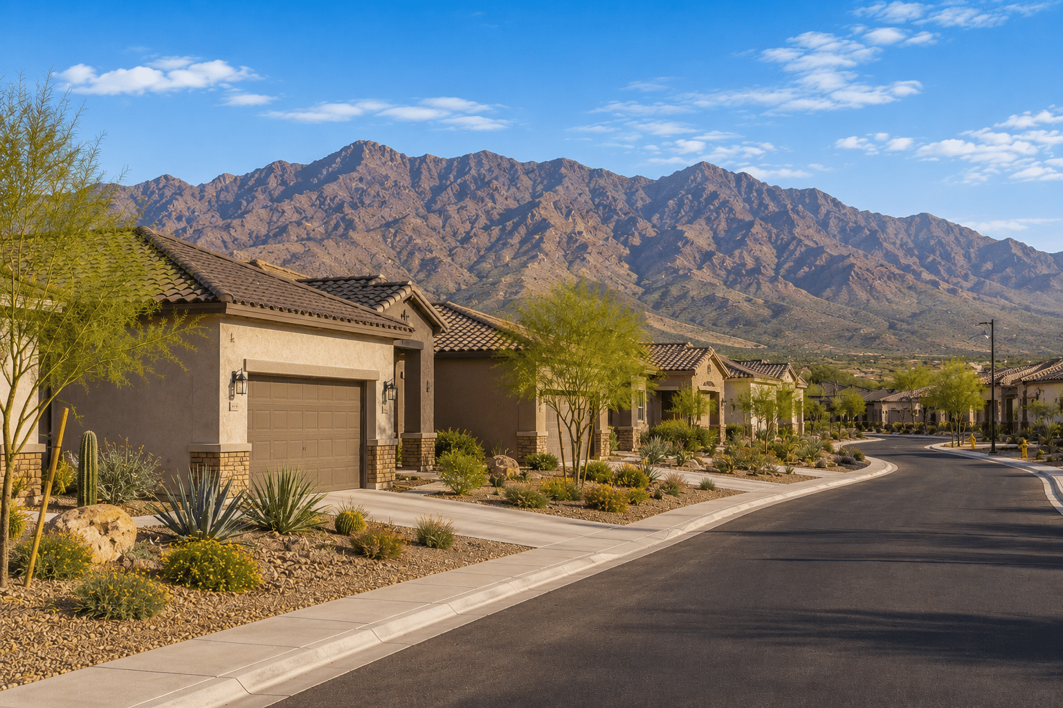 Sweetwater Farms AZ homes for sale street view with White Tank Mountains