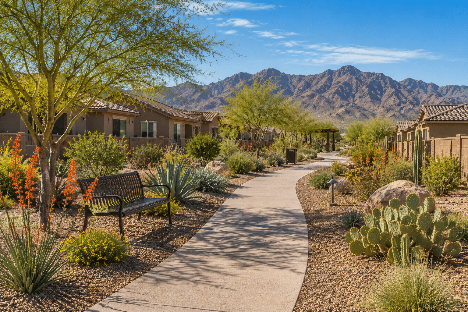 Sweetwater Farms Surprise AZ community walking path desert landscaping