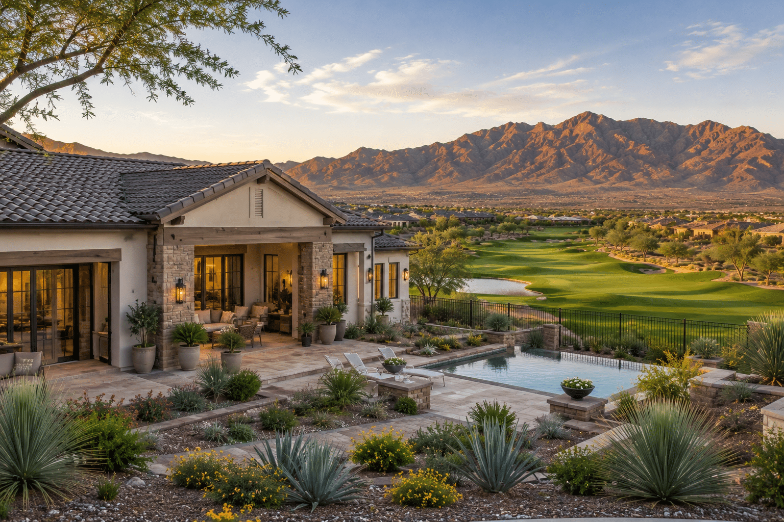 Sterling Grove Villa Collection home with golf course and White Tank Mountain views