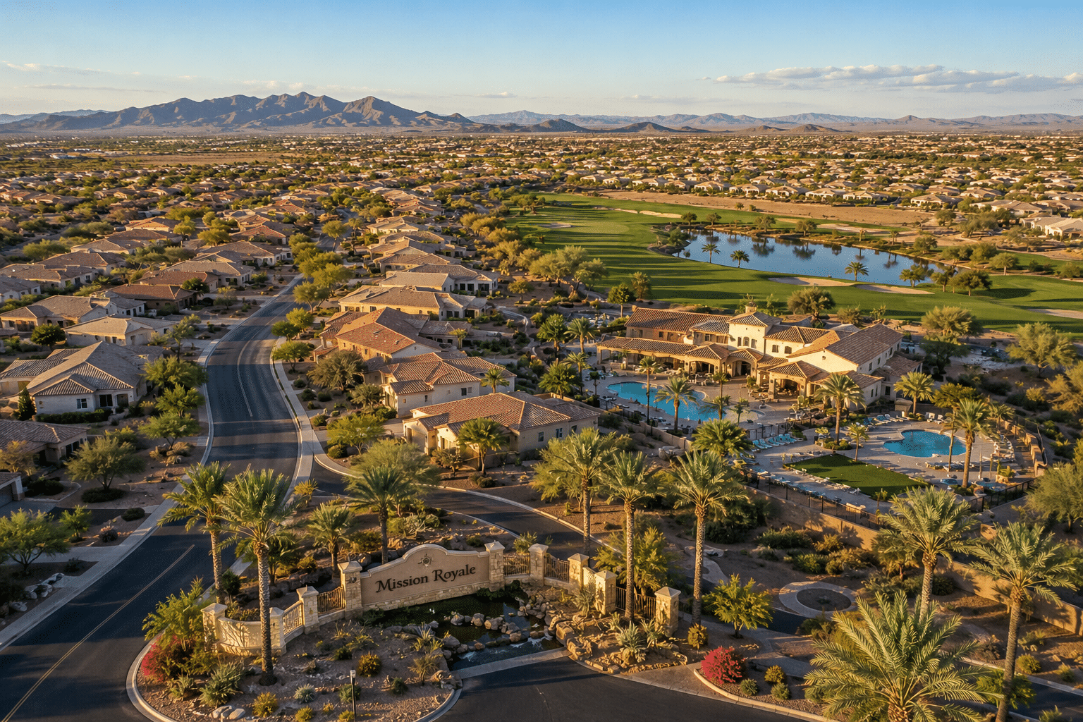 Mission Royale Casa Grande AZ 55+ active adult community aerial view