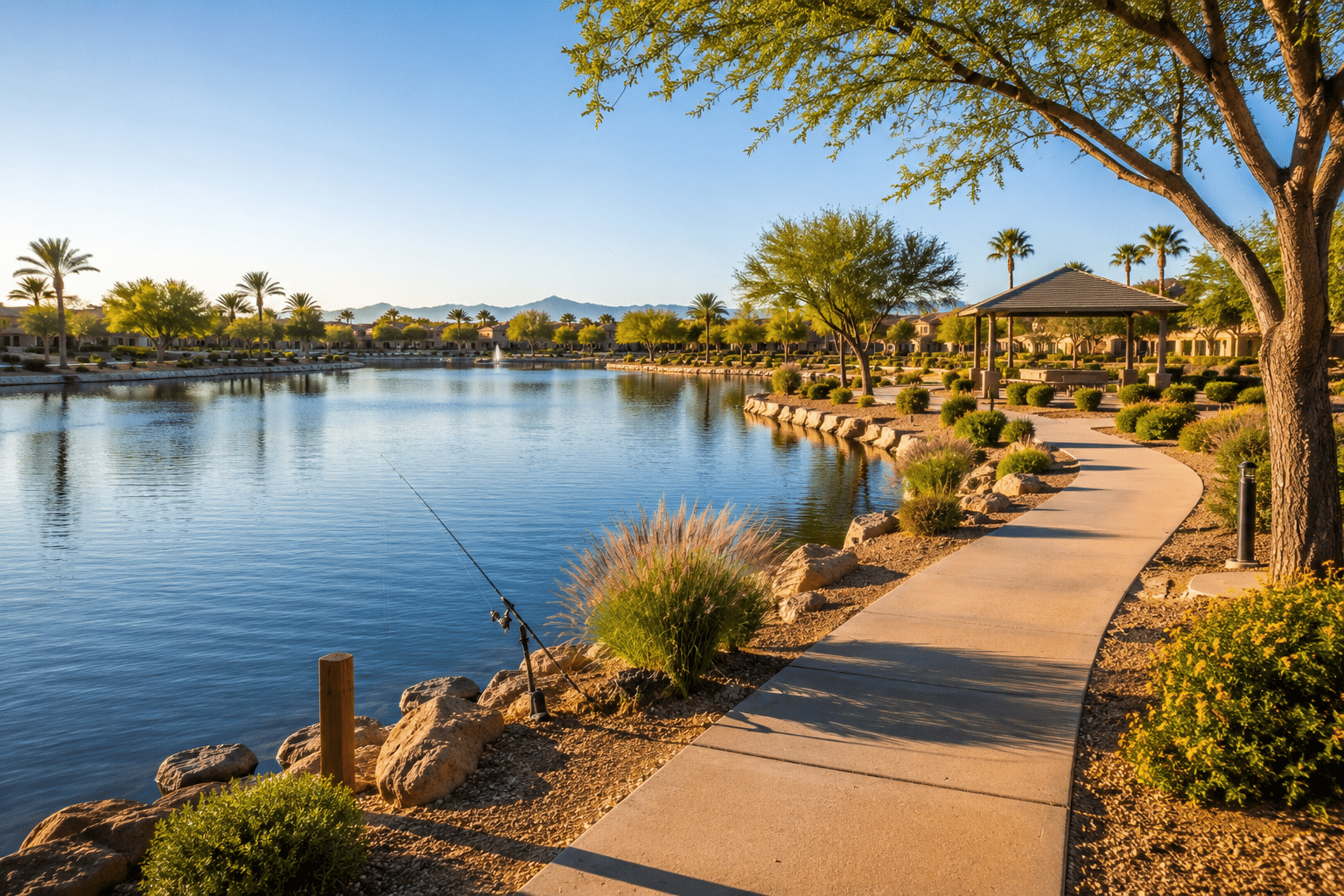 Villago Lake Casa Grande AZ freshwater fishing and walking path