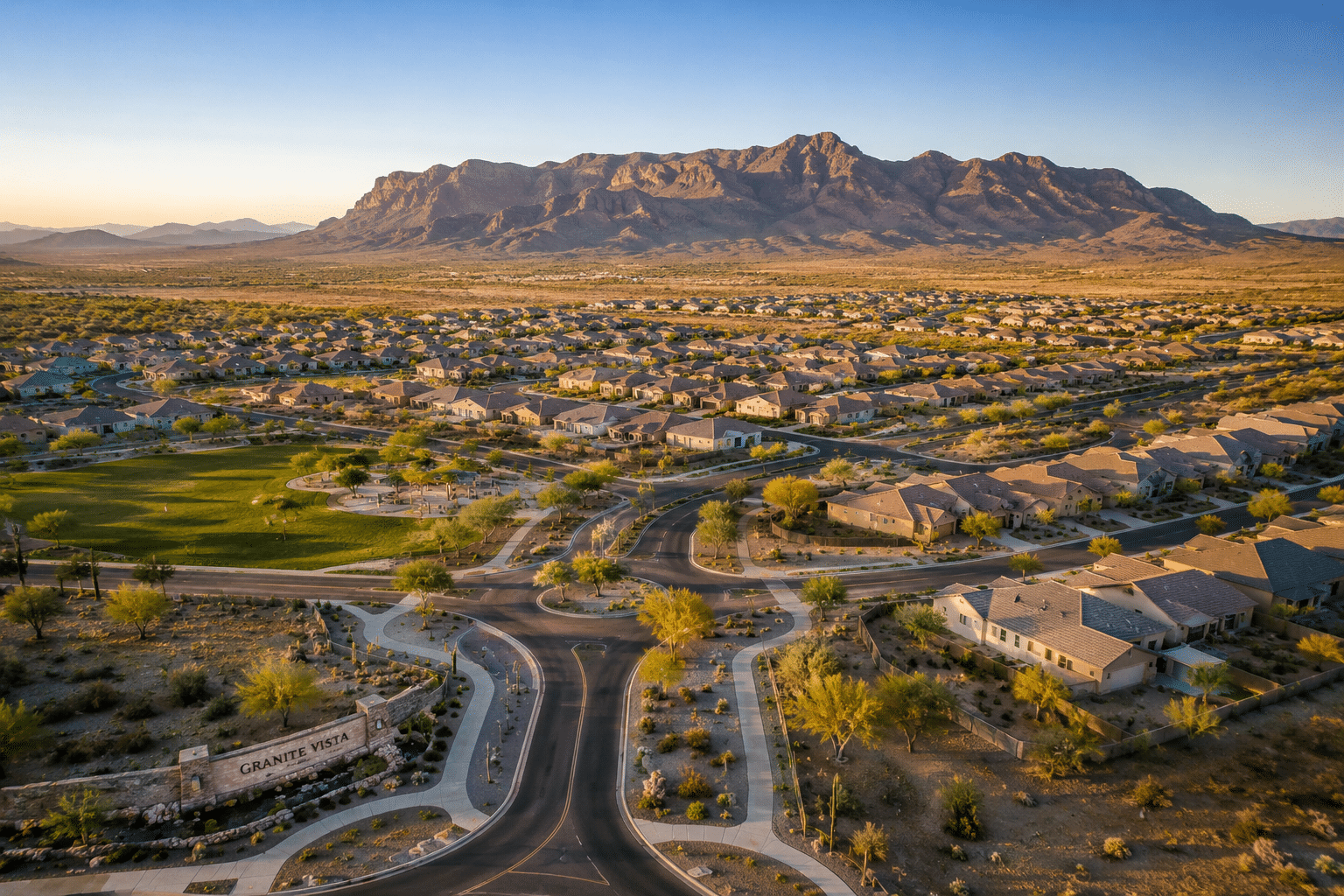 Granite Vista master-planned community aerial view White Tank Mountains Waddell Arizona