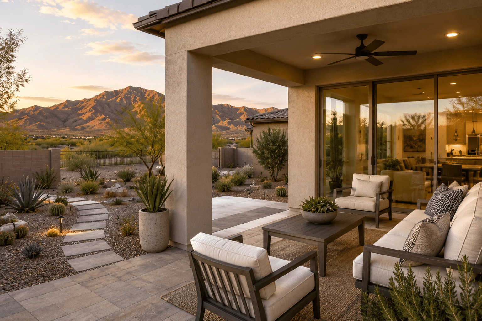 Northern Farms Waddell AZ High Performance Home covered patio desert landscape