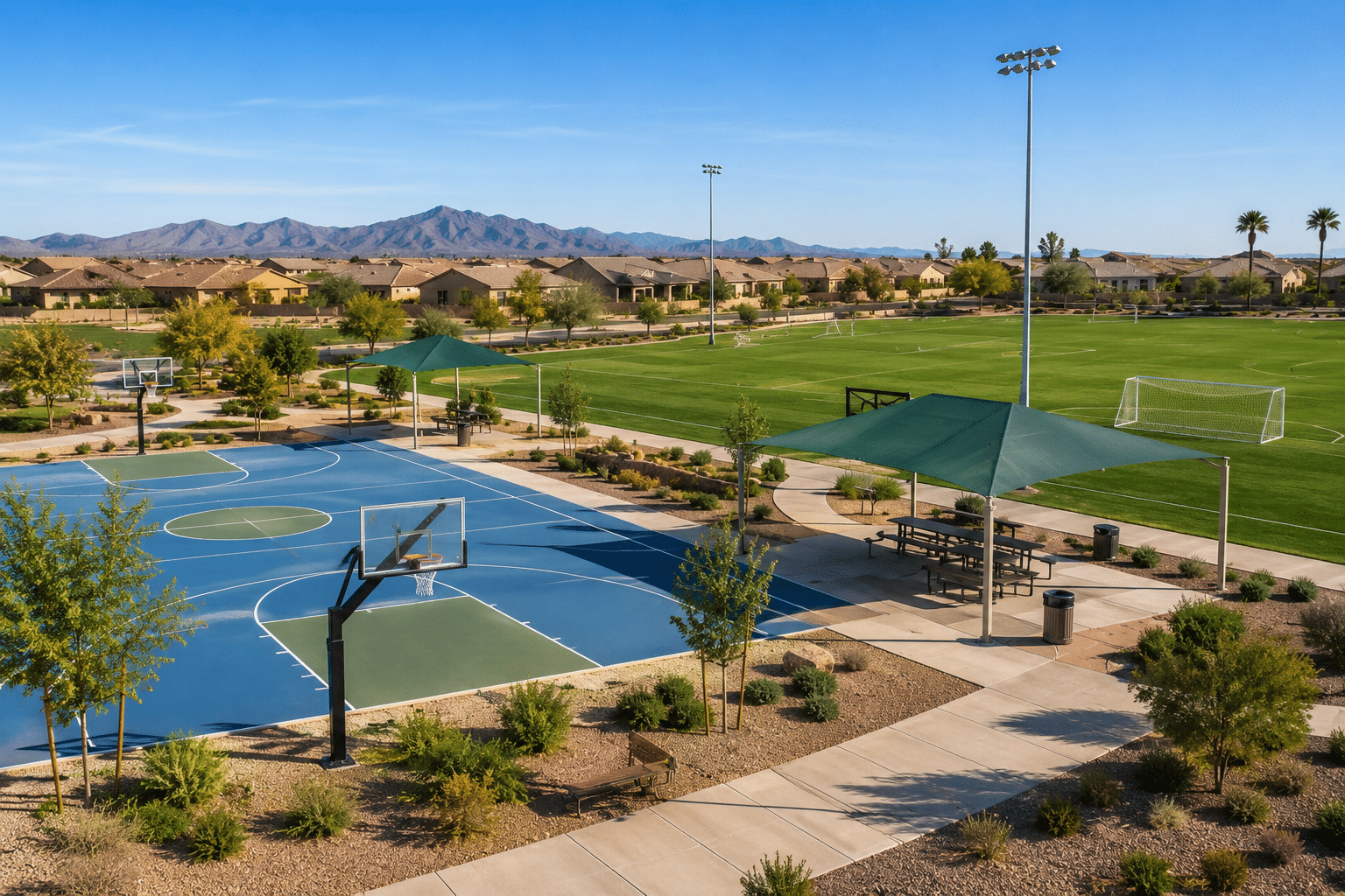 Homestead Maricopa AZ community park basketball courts and soccer field