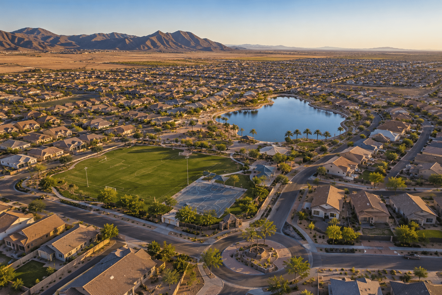 Homestead Maricopa Arizona master-planned neighborhood aerial view
