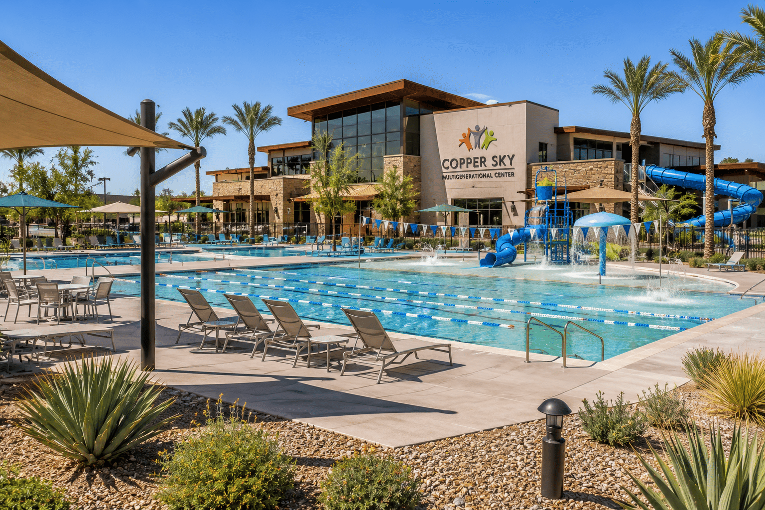 Copper Sky Multigenerational Center aquatic center Maricopa Arizona near Maricopa Meadows