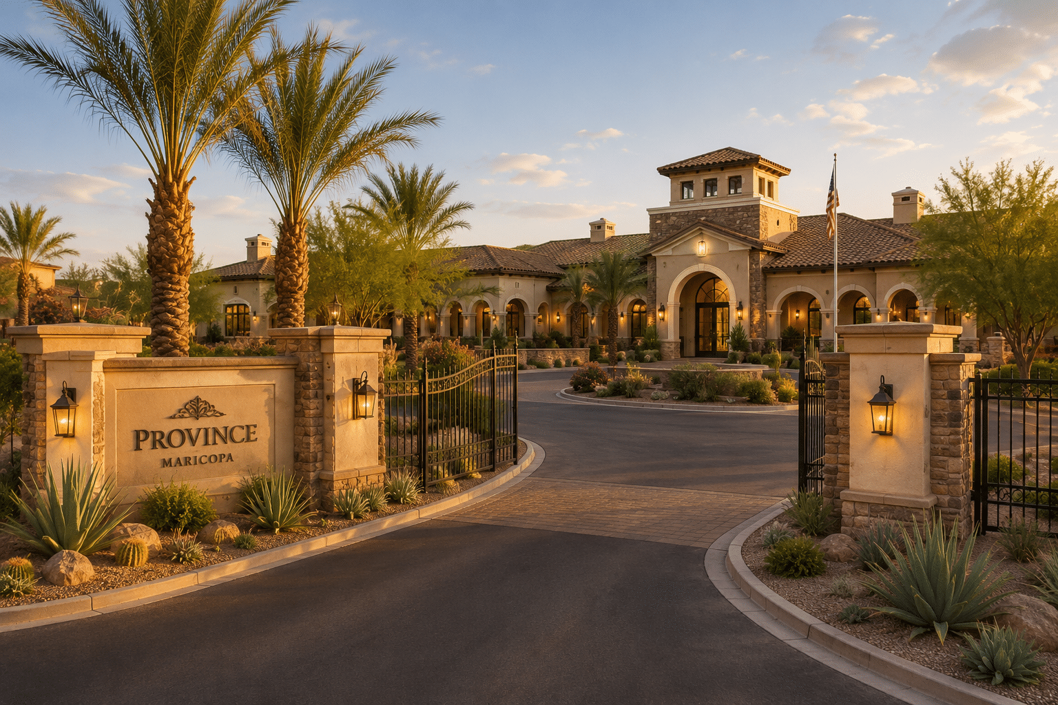 Province Maricopa guard-gated community entrance and Italian Villa clubhouse