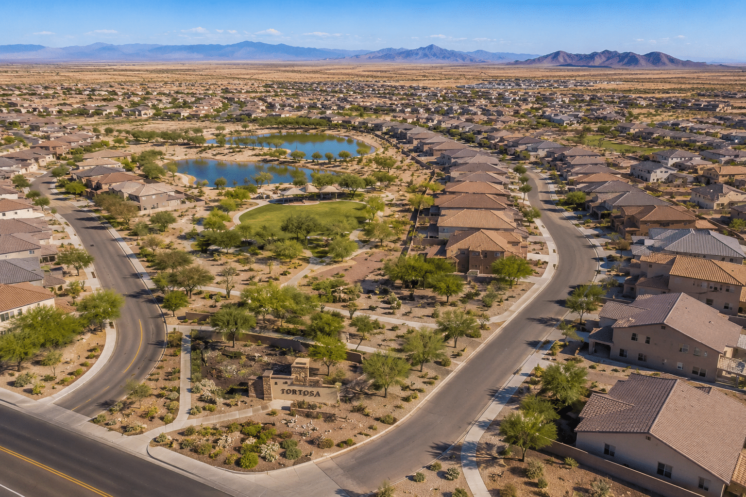 Tortosa master-planned community aerial view Maricopa AZ