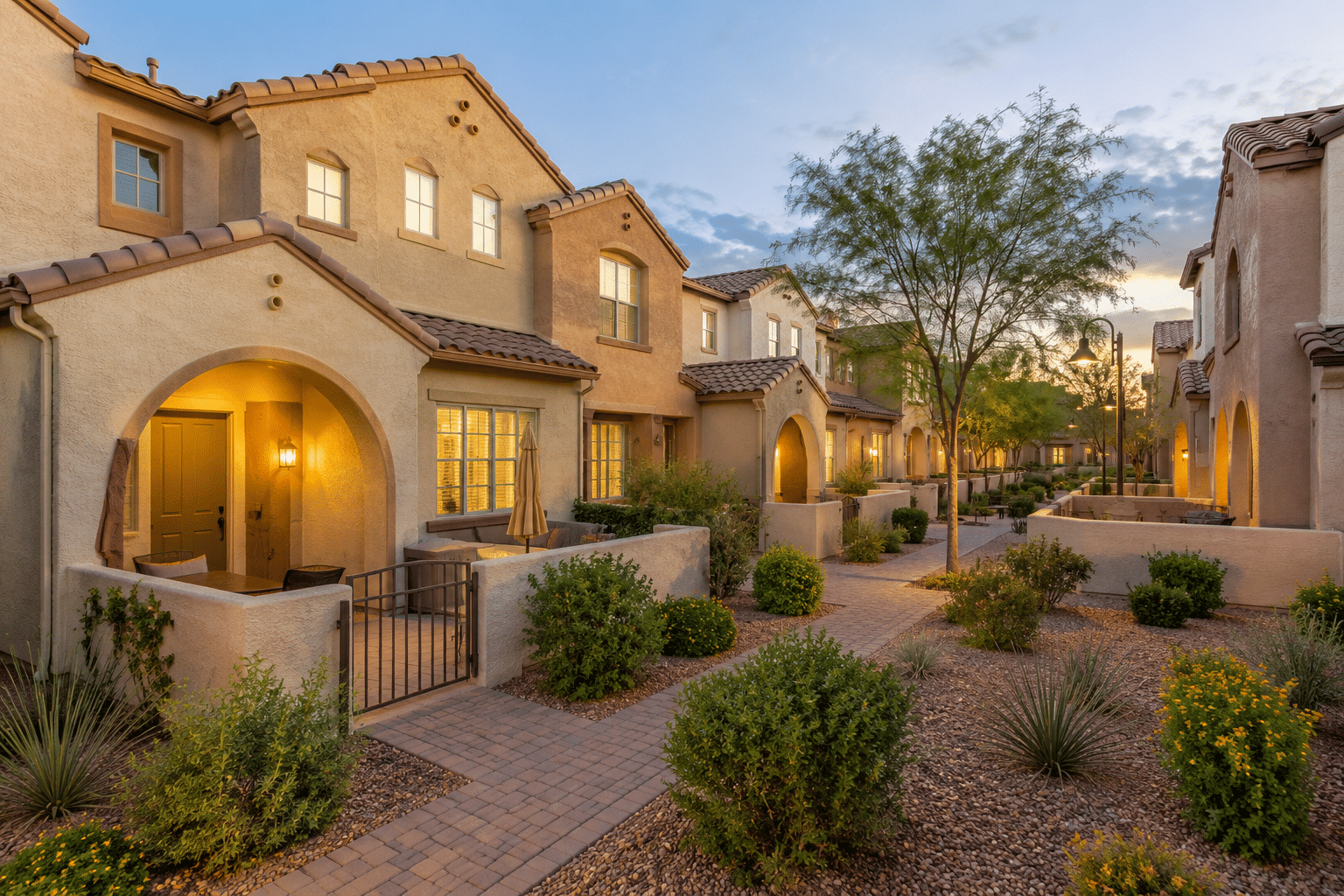 Paseo Vista Village townhomes Chandler AZ Meritage Homes exterior courtyard