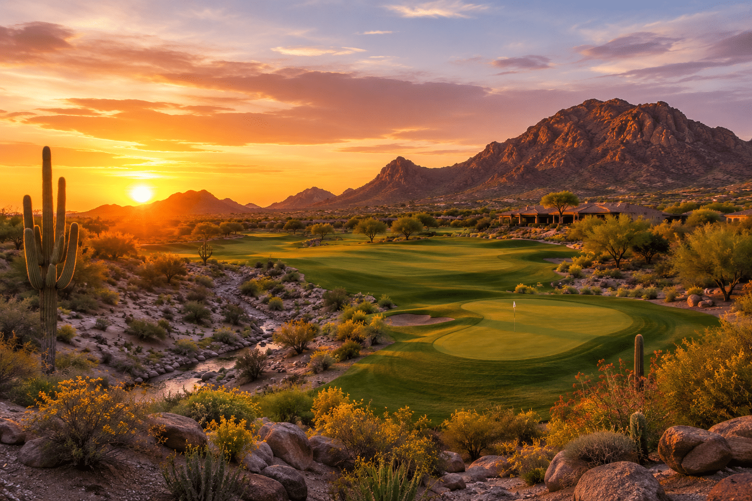 Las Sendas Golf Club championship course at sunset Mesa AZ