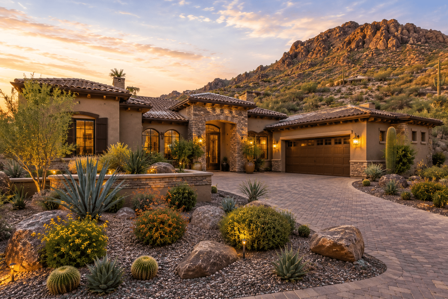 Las Sendas home exterior desert landscaping hillside enclave