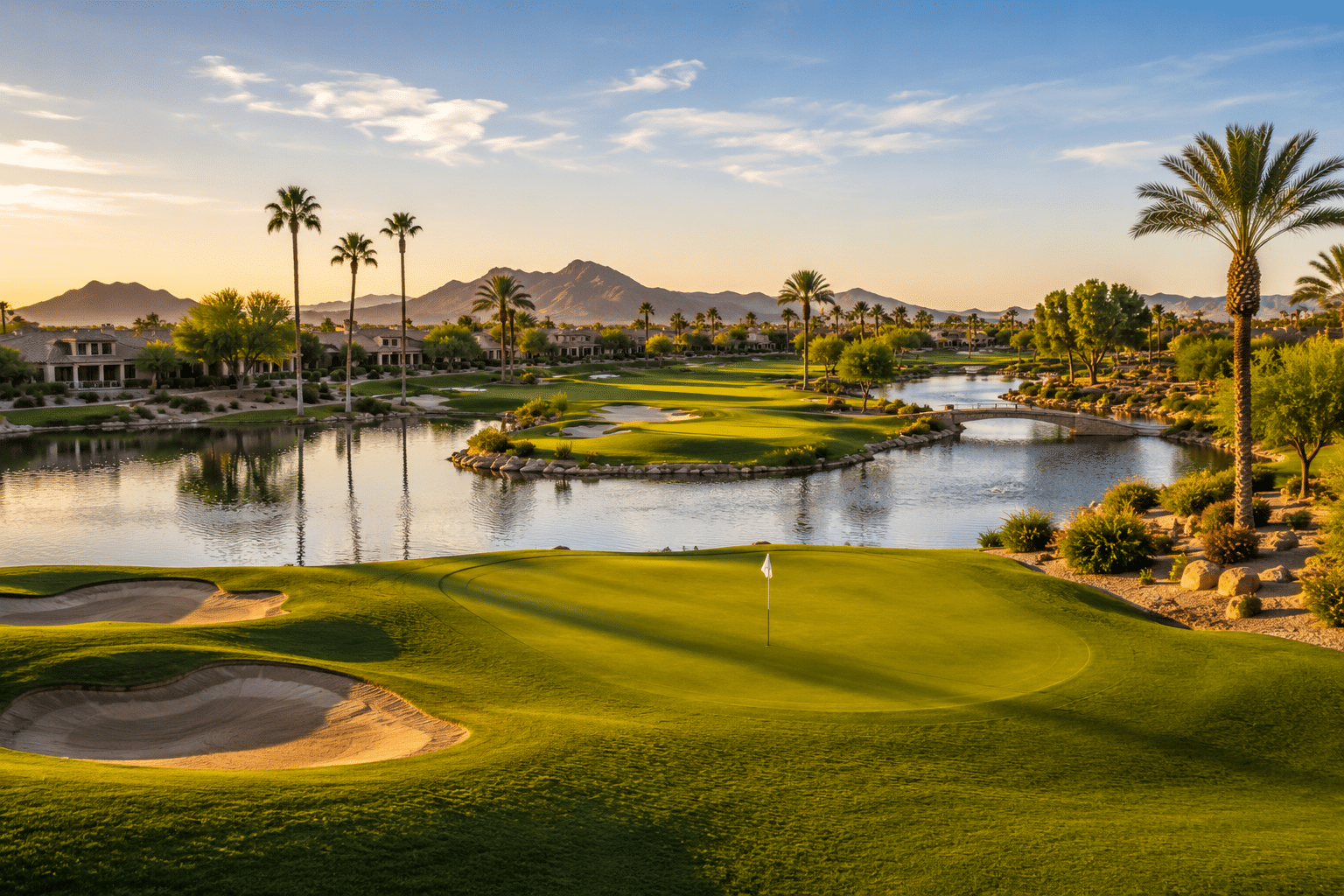 Ocotillo Golf Club Chandler AZ fairway and lake view Ted Robinson design